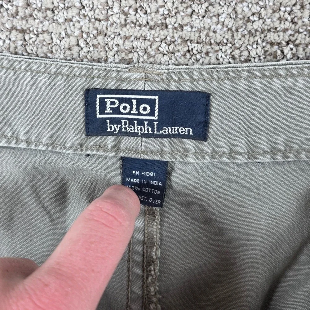 Vintage Polo Ralph Lauren Mens Green Canvas Cargo Pants Straight Wide Size 38x33